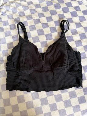 aerie Black Ribbed Longline Bralette